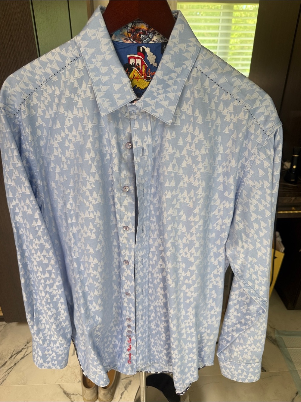 Robert Graham Light Blue Shirt with White Sailboat Motif